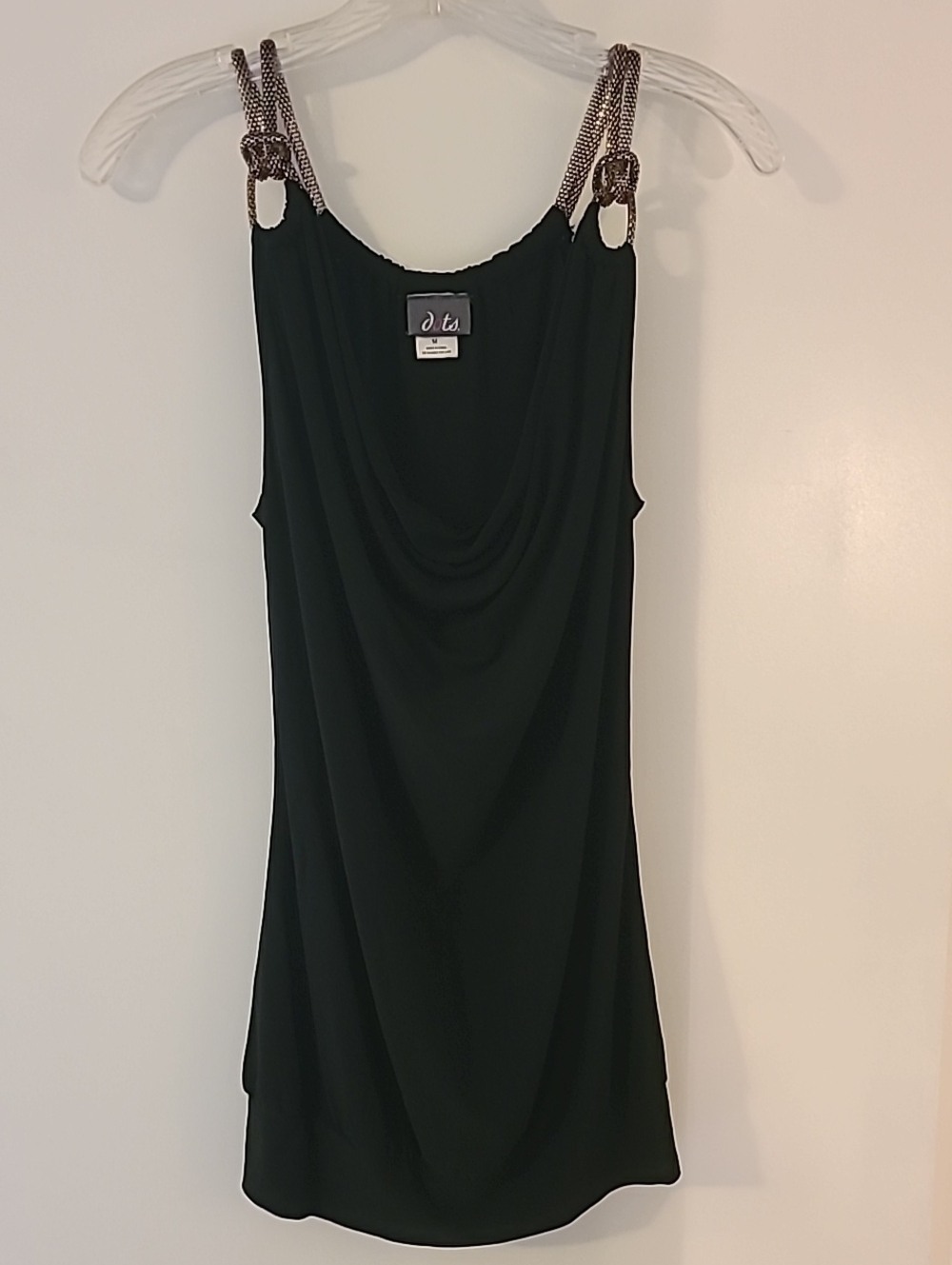 Vintage Y2K Dots Cowl Neck Top Black Bodycon Braided Chain Strap Camisole Blouse